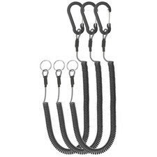3pcs Retractable Spring Coil Straps, 6" Lanyard Cord with Clip and Ring Black