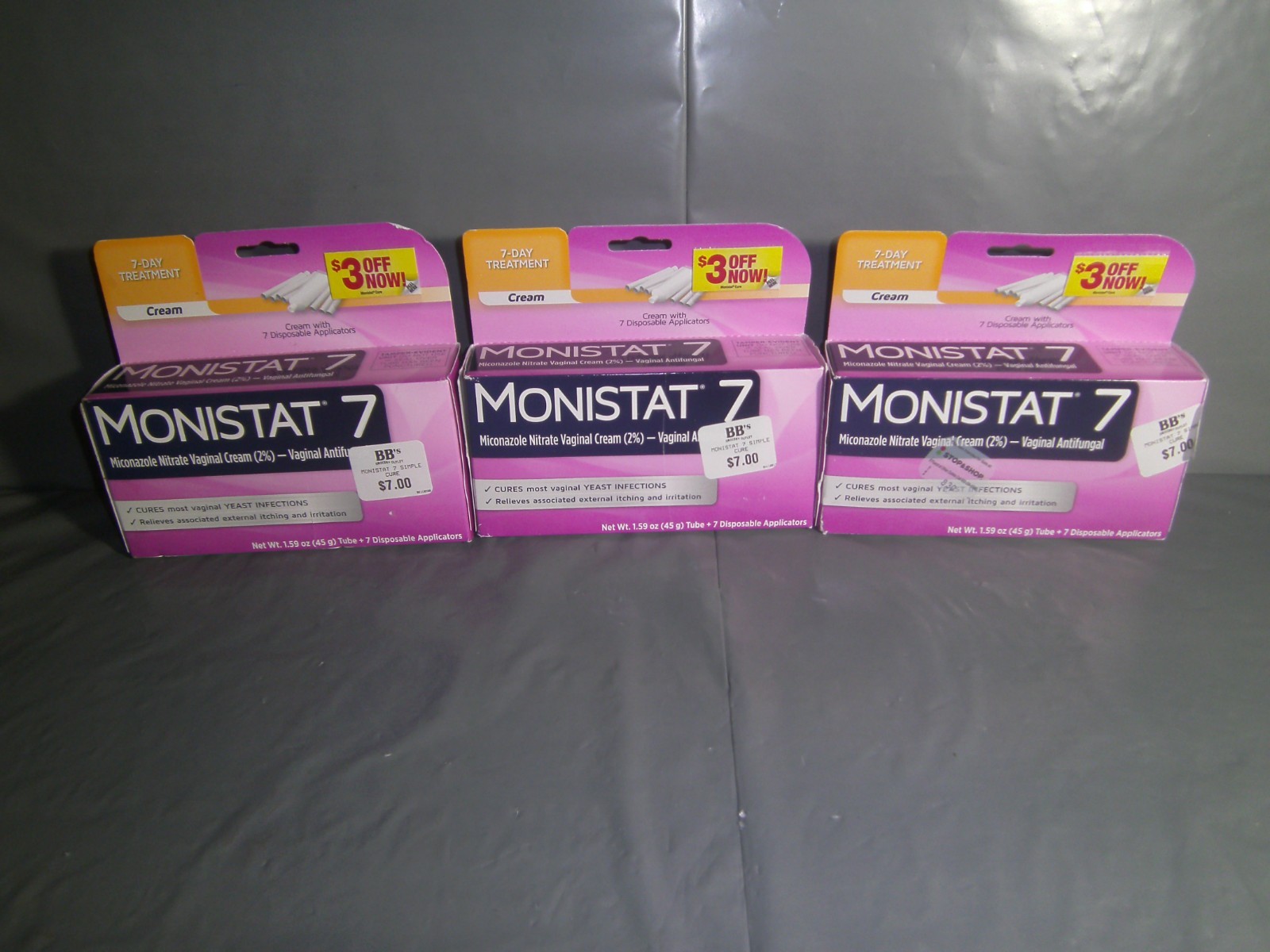Lot of 3 Monistat 7 Vaginal Antifungal Cream Disposable Applicators
