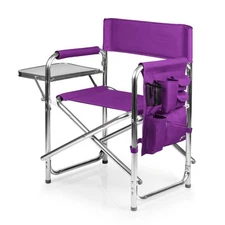 Picnic Time Outdoor Portable Camping Chair 32.9" Folding Purple w/ Side Table