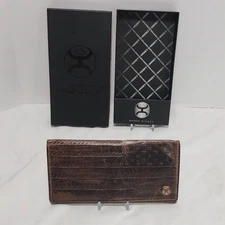HOOEY Tooled-Leather Bi-Fold Debossed USA FLAG 7" Bill-Fold Brown Rodeo Wallet