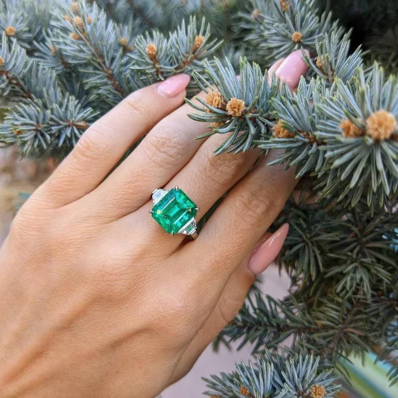 5.50 Ct Emerald Natural Emerald & Diamond Wedding Ring 14K Solid White Gold 8 - Image 2 of 4