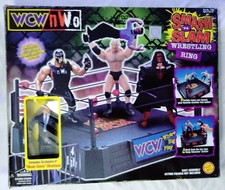 1999 WCW SMASH 'N SLAM Wrestling Ring w/ Exclusive MEAN GENE OKERLUND Figure NEW