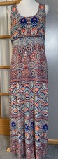 Nine West Baroque Print Maxi Tank Dress Sz L Red Orange Blue Stretch Beach Boho