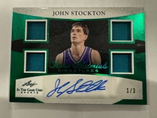 2024 Leaf In The Game Used Emerald John Stockton 1 of 3 Game Used QUAD Patch Aut