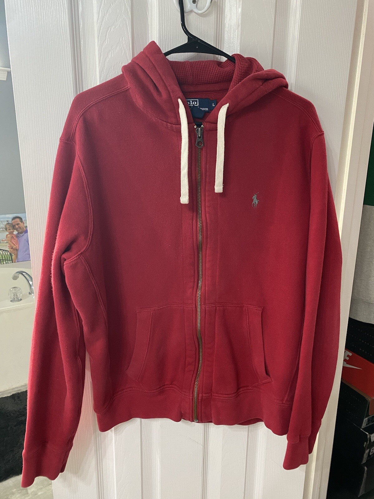 PONY Polo By Ralph Lauren giacca rossa con cappuccio taglia large con frangia grigia