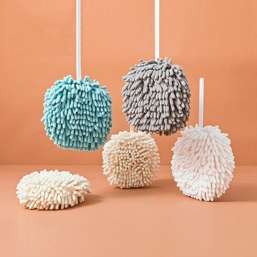 Quick-Drying Soft Towels Bathroom Hand Towel Plush Kitchen Hanging Chenille Ball - Picture 4 of 11