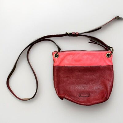Fossil Keely Leather Crossbody Bag Vibrant Two Tone Red Pink Shoulder Bag