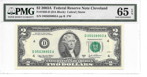 2003A Cleveland $2 FRN (DA Block) PMG 65 EPQ Gem Uncirculated - Picture 3 of 24