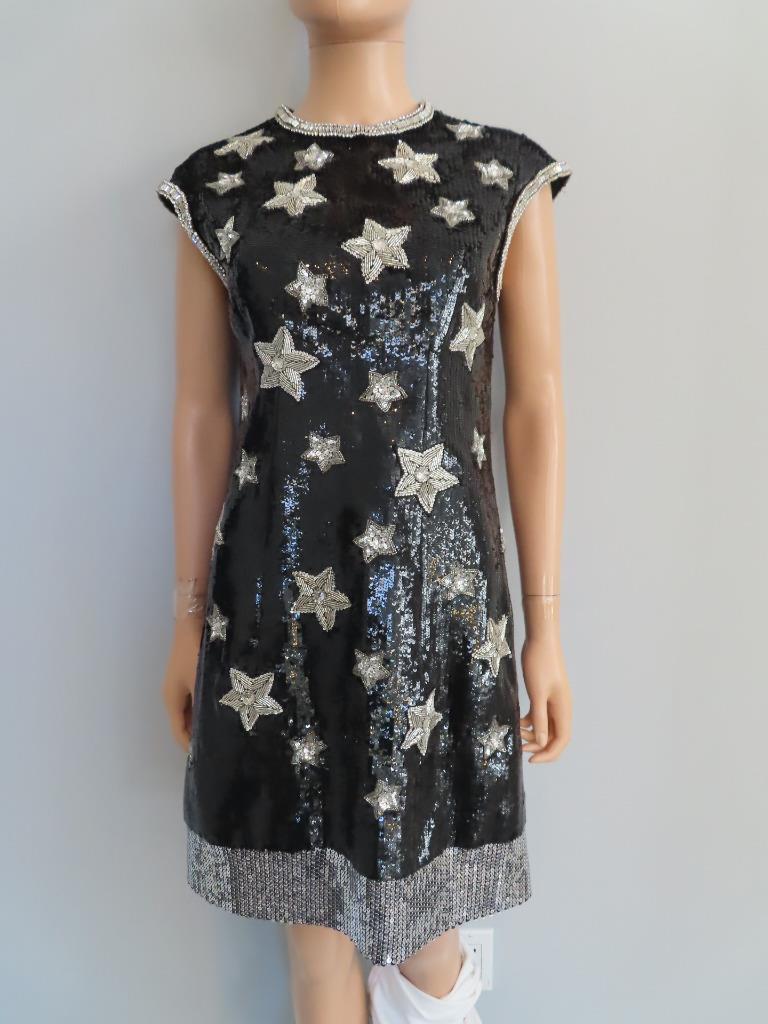 ANDREW GN Black/Silver Sequin/Beaded Sleeveless Evening Dress Size