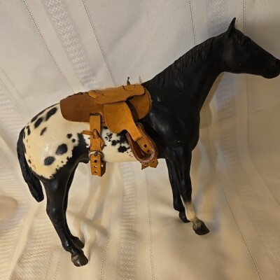 Breyer horse black appaloosa Jim Brolin's Stud Spider saddle damaged