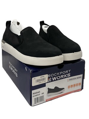 Rockport Womens Parissa Black Leather Work Shoes Casual Slip-0n Choose Your Size