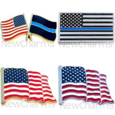 Two (2) of USA American Flag Pins You Pick Design US Lapel Some with Blue Line
