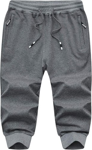 Men's 3/4 Jogger Sweatpants Elastic Waist Workout Gym Running Shorts Zip Pockets - Picture 15 of 22
