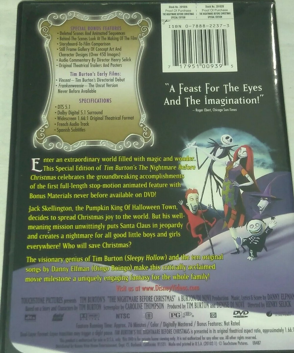 The Nightmare Before Christmas DVD Special Edition The Nightmare Before Christmas DVD Special Edition