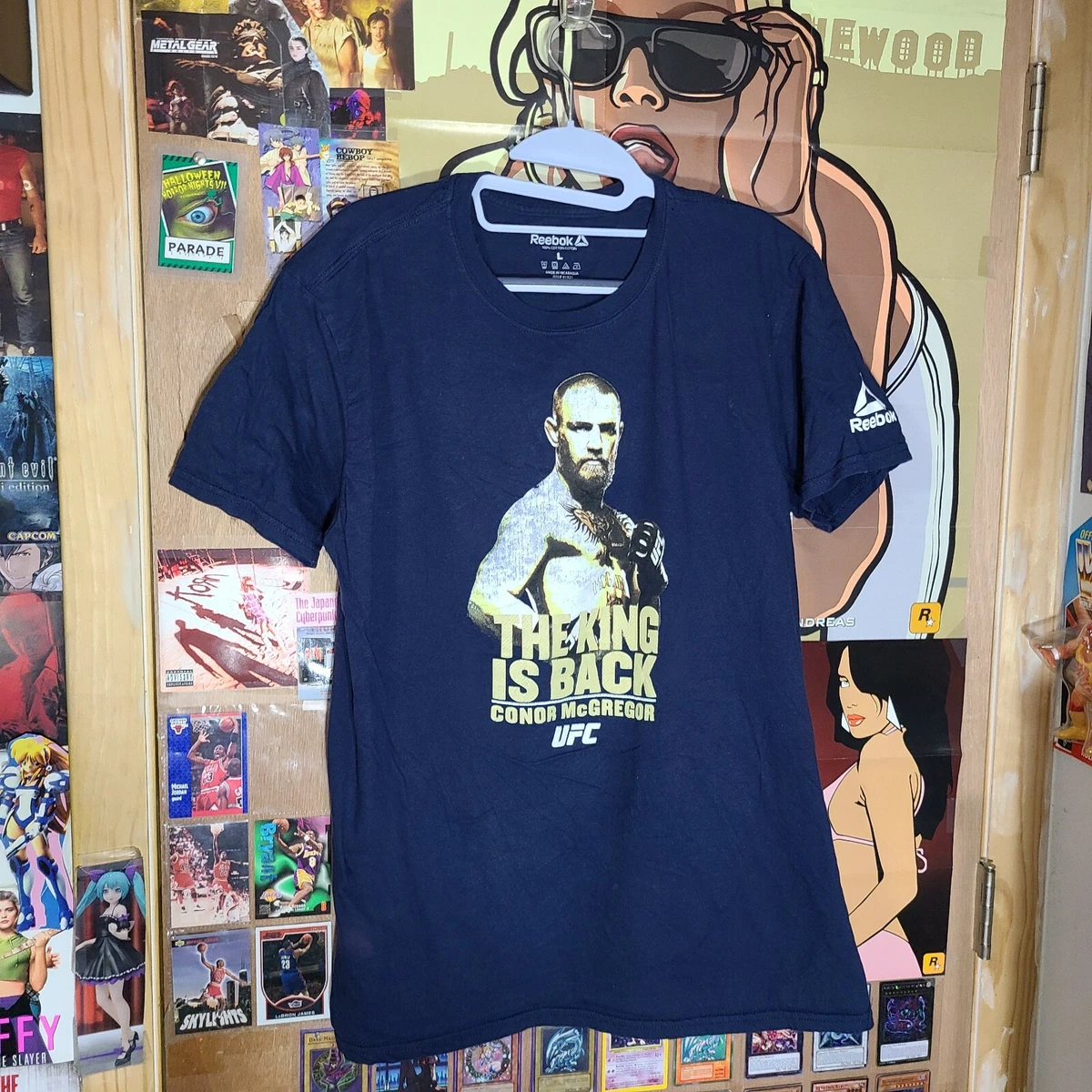 The King Is Back Conor McGregor Tee Shirt sz Large navy UFC MMA Reebok Notorious