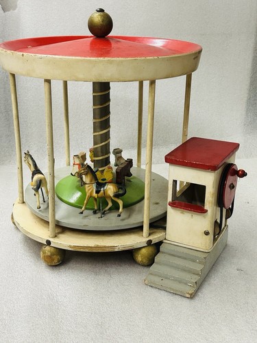 old large WOODEN spinning CAROUSEL Merry Go Round w Musicbox Erzgebirge? Restore - Picture 3 of 8