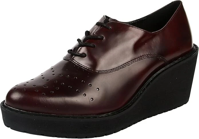 Mocassino Clarks donna Game Ovel bordeaux foglia zeppa brogue stringato taglia UK 5 5 D
