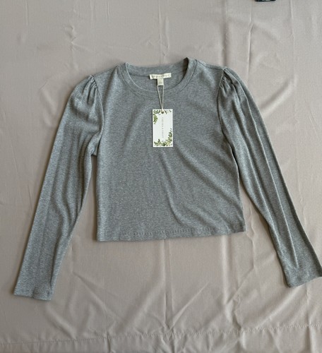 Chelsea & Violet Juniors Large Ribbed Top Grey Cropped Knit Long Sleeve NWT - Picture 3 of 9