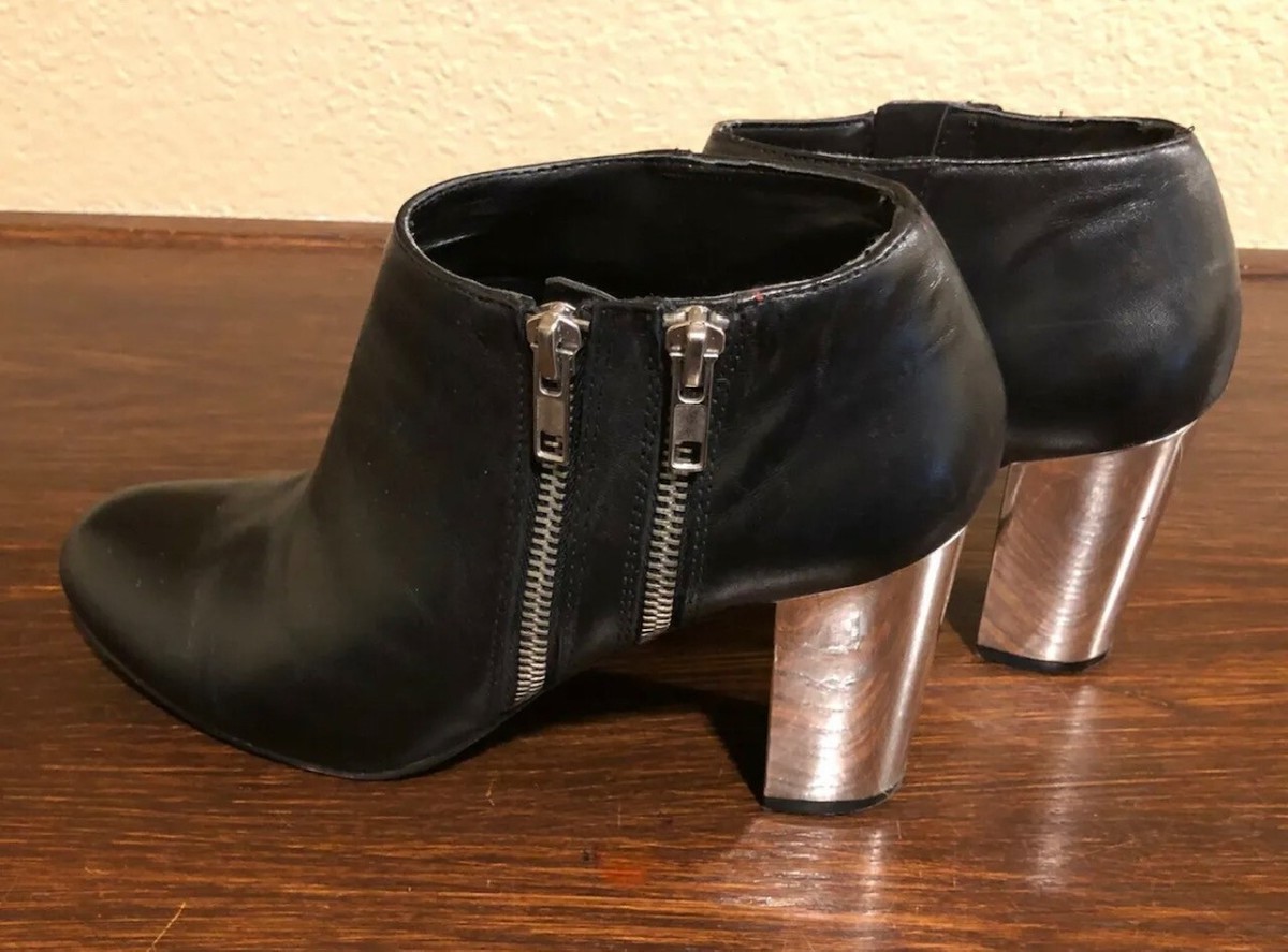 Dolce Vita Women's Black Leather Booties Mirror Heel with Zippers