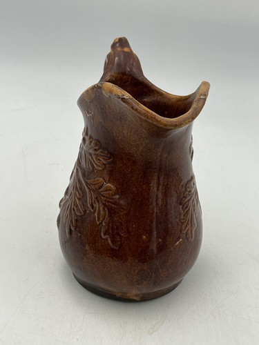Antique Bennington Brown Glazed Pitcher Embossed Oak Leaves 7” Tall - M2 - Picture 3 of 8