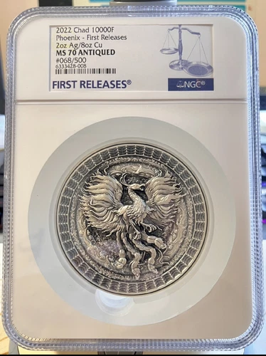 NGC MS70 FR Forbidden Phoenix 2Oz Silver Coin & 8oz Copper Chad 2022 80mm No COA
