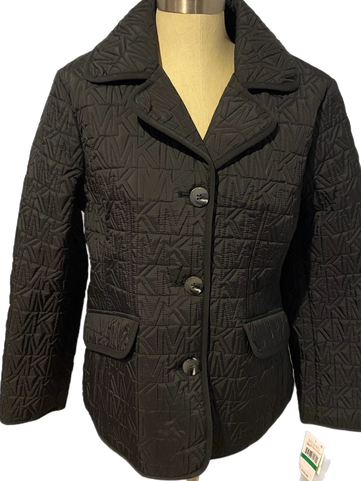 Autentica GIACCA Michael Kors nera MK LOGO taglia L nuova con etichetta leggera