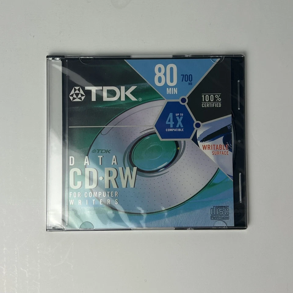 TDK CDRW80FXM*M Rewritable CDs CD-RW Blank Data Discs 80min 1-4X 700MB 9 EA NEW - Image 2 of 4