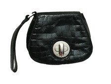 Guess Black Wristlet Wallet Purse Small Faux Leather Strap Designer