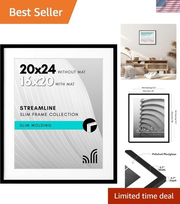 Elegant 20x24 Picture Frame with Polished Plexiglass - Versatile Black Decor