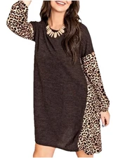 Egs California Cheetah Leopard Print Dress Size M Brown Fall Stretch Tunic