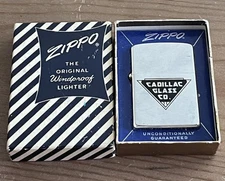 Vintage 1956 Zippo Cadillac Glass Co. Advertising Chrome Lighter w/ Box Rare