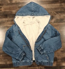 Cat  Jack Kids Jean Jacket 10/12 Pockets Classic Style Sherpa Hood Full Zip