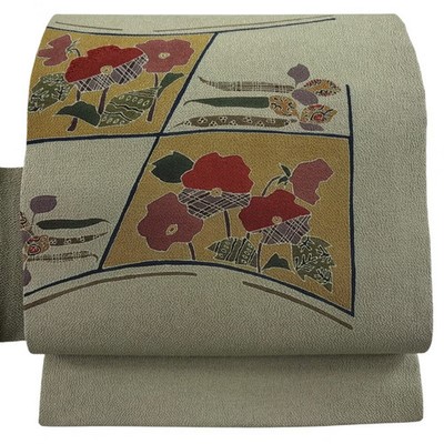 JAPANESE NAGOYA OBI ASH GREEN PURE SILK BB0082