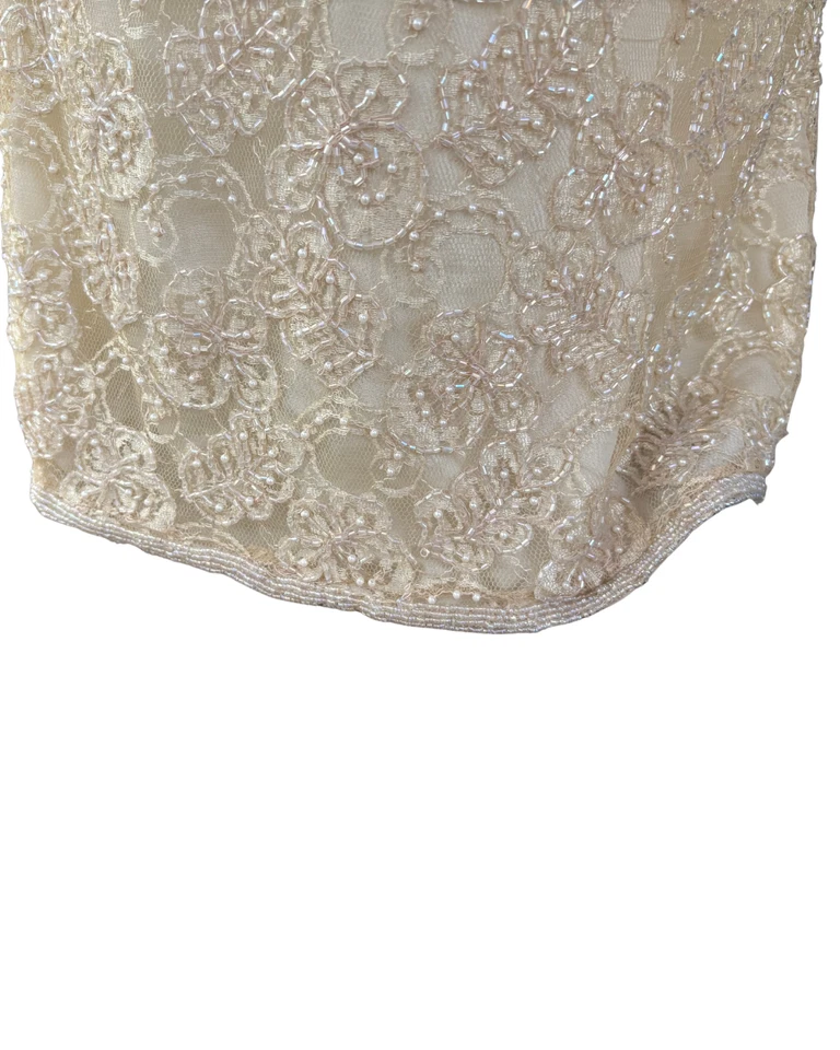 90s Y2K Stenay Ivory Beaded Tank Sleeveless Bridal Formal Cocktail Dress 8 - Image 3 of 4