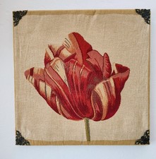 Arazzo fiammingo Tulipano floreale arte parete Europa 16” x 16” cornice legno accenti ottone