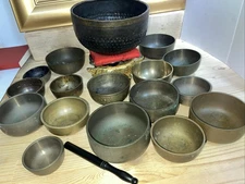 Japanese Buddhist Singing Bowl Antique Orin Rin Bells Set