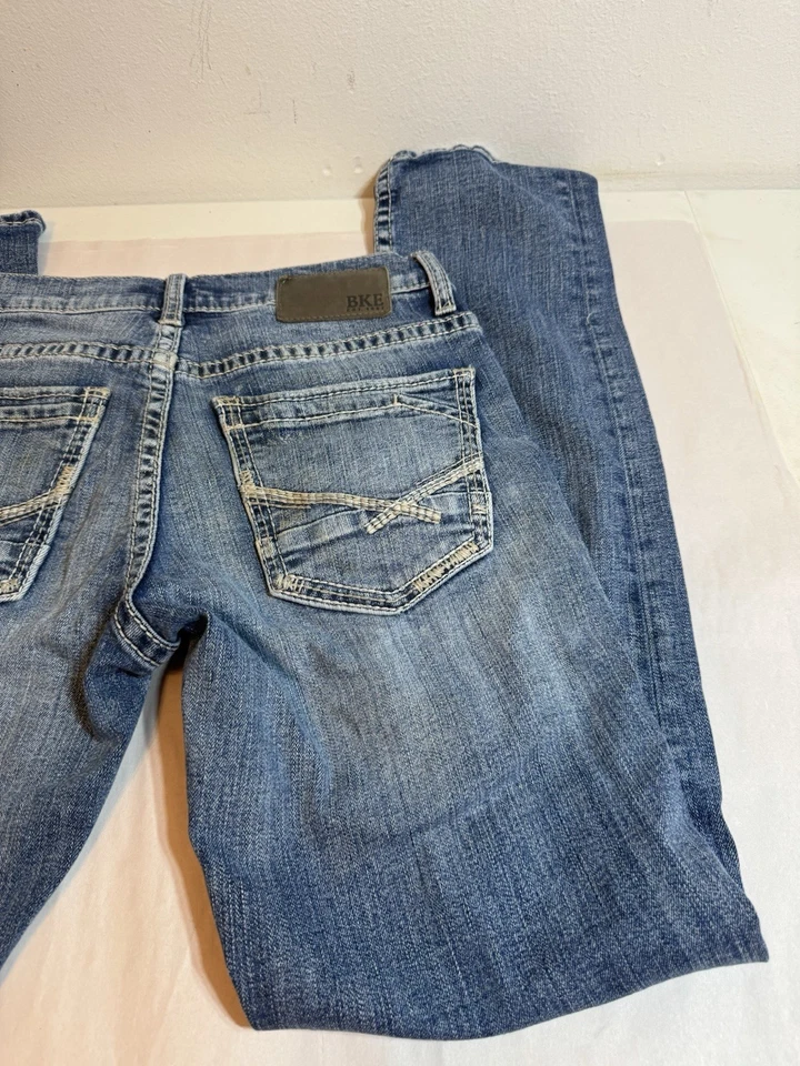 BKE Jeans Adult 28x32 Blue Denim Alec Slim Skinny Stretch Faded Buckle Mens - Image 2 of 4