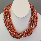 Vintage Miriam Haskell Beaded Necklace Layered Orange Coral Gold Tone 17.5"