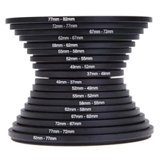 DSLR Camera Lens Filter Adapter Ring Aluminum Alloy 37-82mm 18pcs lightweight