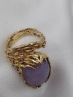 Vintage 14K YG Lavender Jade Huge Cabochon Artisan Branch Custom Ring Sz6.5 8.8g — photo 10