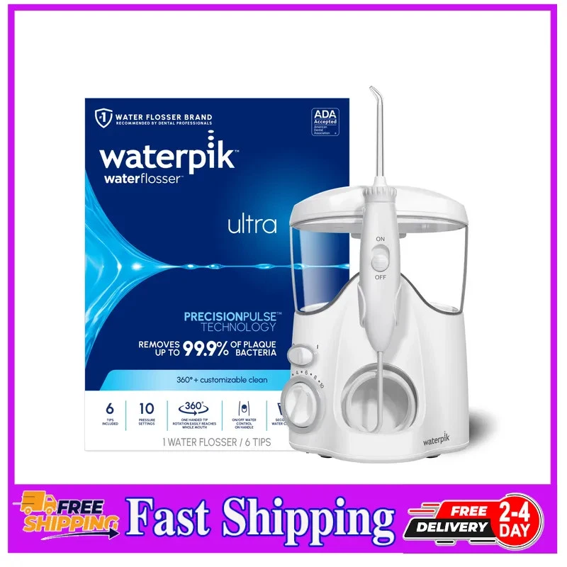 Waterpik Ultra Water Flosser 10 Pressure Settings 6 Tips ADA Accepted White