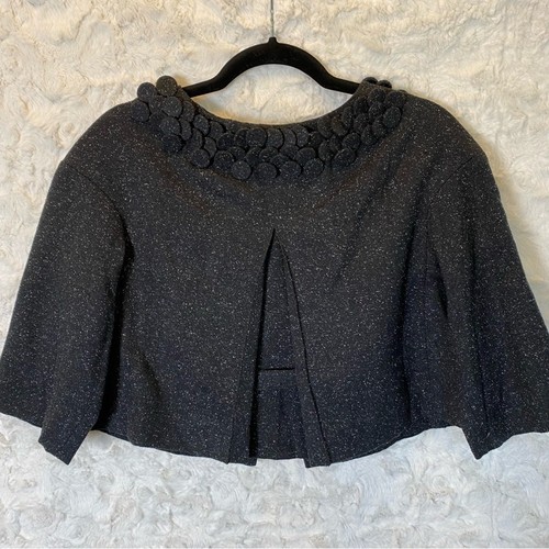 Robert Rodriguez Black Tweed Button Collar Cropped Cape Coat Size 2 Womens - Picture 8 of 10