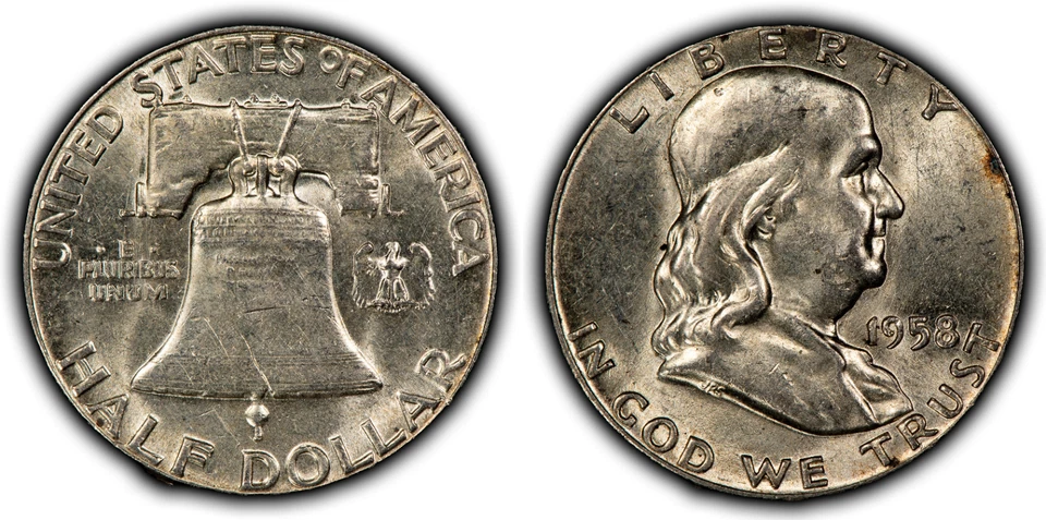 2 монеты 1958 50c Франклин половина доллара - Ty-1 Ty-2 отчеканен с доказательство штампы - Z6301 - Изображение 2 из 4