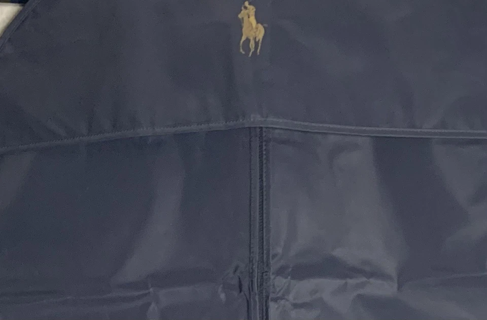 Jaqueta polo RALPH LAUREN azul marinho e dourada terno vinil bolsa de vestuário dobrável 24X52 - Imagem 3 de 4