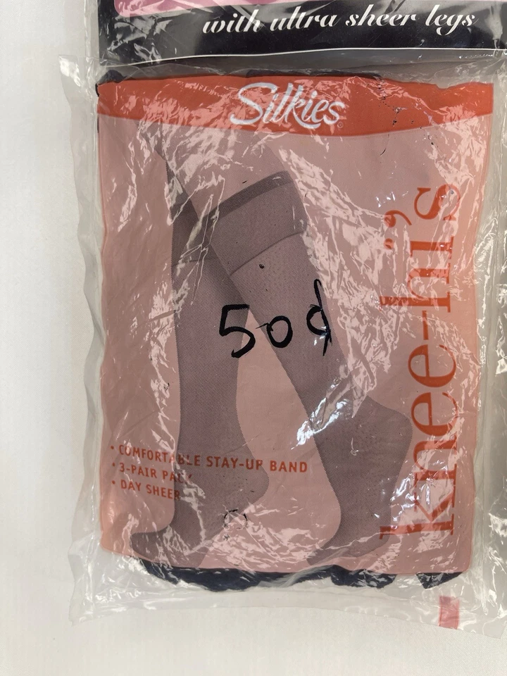 VTG Lot Of 5 Silkies Queen Knee Highs Pantyhose Queen Navy Ivory BlackNEW - Image 2 of 4