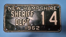 Vintage Rare Two Digit (14) 1962 Sheriff Dept. New Hampshire License Plate