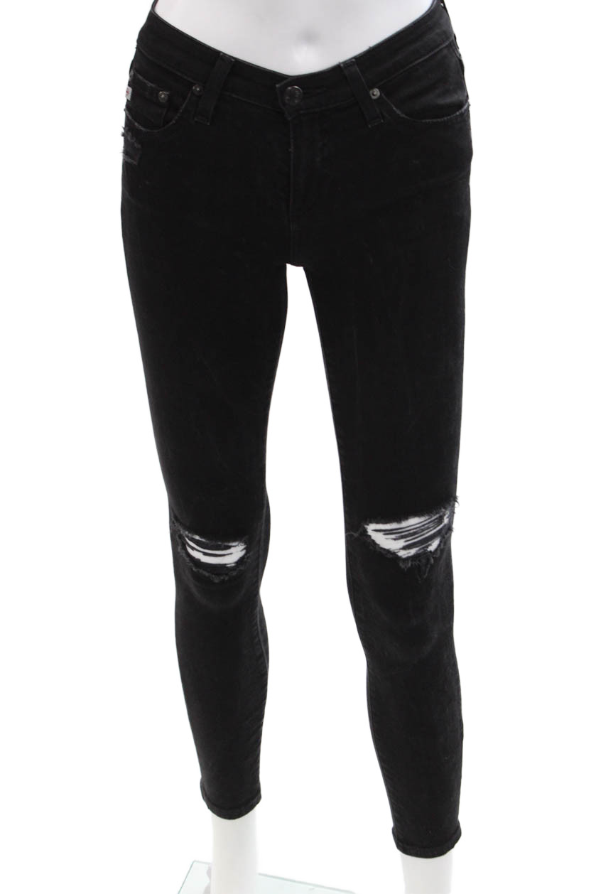 AG-ED Denim Womens Ankle Skinny Jeans Black Mid Rise Size 24