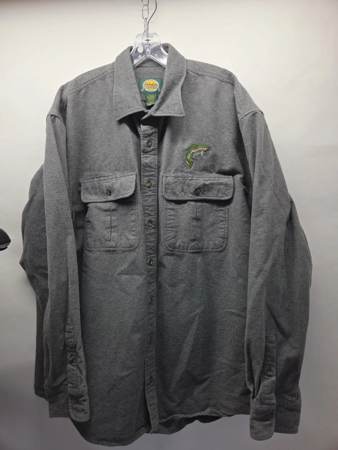 Cabela's Shirt Mens XL Grey Flannel Button Up Double Chest Pockets Outdoor