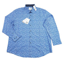 ConStruct Men Blue Slim-Fit Floral Performance Stretch Dress Shirt 18-18.5 35/36