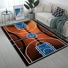 Basketball Court Pattern Area Rug,Modern Flannel Microfiber Non-Slip Floor Ma...